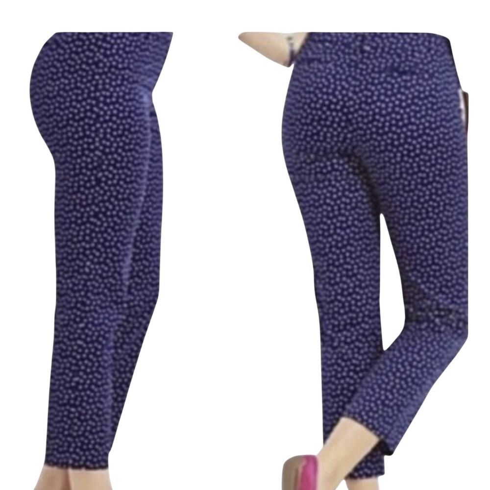 Talbots The Perfect Crop Curvy Fit High Waisted Navy Pink Polka Dots Womens 10